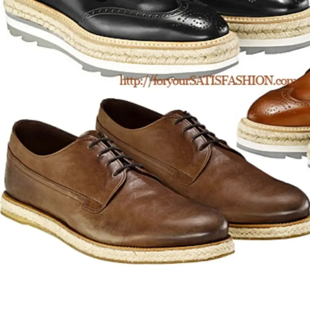 Prada Brown Nappa Leather Lace Up Espadrilles